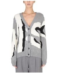 MSGM - Logo Intarsia V-Neck Cardigan - Lyst