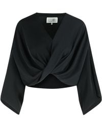 MM6 by Maison Margiela - Draped V-Neck Top - Lyst
