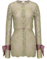 Saint Laurent - Mini Dress With Bow Tie And Lace Cuffs - Lyst