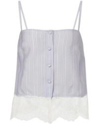 FRAME - Lace-Trimmed Striped Silk Camisole - Lyst