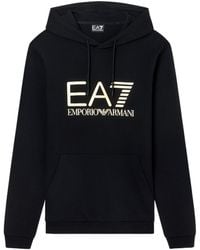 EA7 - Logo-Print Cotton Hoodie - Lyst