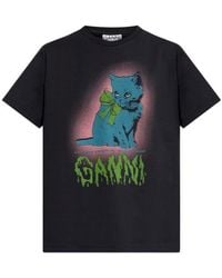 Ganni - Neon Kitty T-Shirt - Lyst