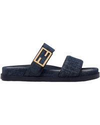 Fendi - Ff Feel Denim Slide Sandals - Lyst