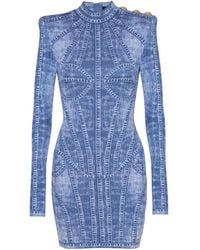 Balmain - Jacquard Denim-Effect Mini Dress - Lyst