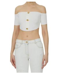 Elisabetta Franchi - Buttoned Off-Shoulder Knitted Top - Lyst