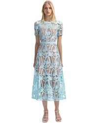 Self-Portrait - Lace Short-Sleeved Midi Dress - Lyst