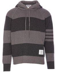 Thom Browne - 4-Bar Striped Knitted Drawstring Hoodie - Lyst