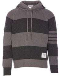 Thom Browne - Bar Striped Knitted Drawstring Hoodie - Lyst
