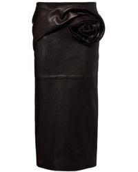 Magda Butrym - Floral-Appliqué Leather Midi Skirt - Lyst