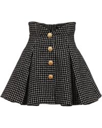 Balmain - Check Patterned Tweed Tulip Mini Skirt - Lyst