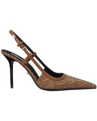 Versace - Allover Logo-Jacquard Pointed Toe Slingback Pumps - Lyst