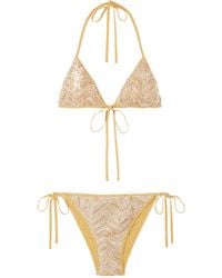 Missoni - Sequin-Embellished Striped Metallic Crochet-Knit Triangle Bikini - Lyst