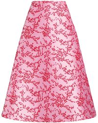 Alberta Ferretti - Floral-Print Mikado Midi Skirt - Lyst