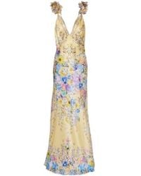 CAMILLA - Embellished Floral Ruffled Silk Satin Maxi Dress - Lyst