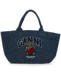 Ganni - Bear Denim Medium Tote Bag - Lyst