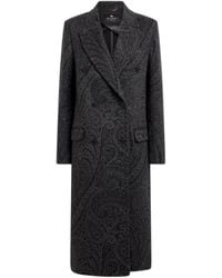 Etro - Double-Breasted Wool Jacquard Coat With Paisley Motif - Lyst