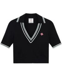 CASABLANCA - V-Neck Cropped Polo Shirt - Lyst