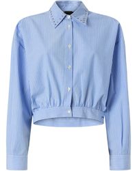 Pinko - Striped Rhinestone-Collar Cropped Top - Lyst