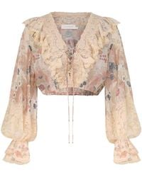 Zimmermann - Rebellion Lace-Up Cropped Top - Lyst