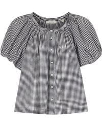 Doen - And- Gingham Puff-Sleeve Cotton Blouse - Lyst
