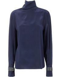 Brunello Cucinelli - Turtleneck Long-Sleeve Blouse - Lyst