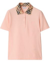 Burberry - Logo Embroidered Checked Collar Polo Shirt - Lyst