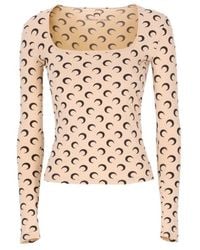 Marine Serre - Moon Printed Jersey Square-Neck Top - Lyst