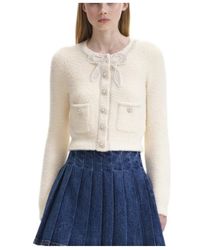 Self-Portrait - Faux Pearl-Embellished Cropped Cardigan - Lyst