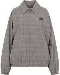 Miu Miu - Prince Of Wales Checked Blouson Jacket - Lyst