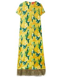 La DoubleJ - Swing Floral-Print Feather-Hem Maxi Dress - Lyst