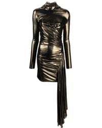 Blumarine - Draped Metallic Long-Sleeved Asymmetric Dress - Lyst