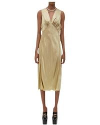 Bottega Veneta - V-Neck Satin Midi Dress - Lyst