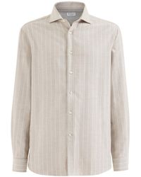 Brunello Cucinelli - Lyocell And Cotton Chalk Stripe Flannel Shirt With Spread Collar - Lyst