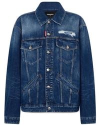 DSquared² - Weathered-Suede Oversized Jean Jacket - Lyst
