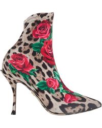 Dolce & Gabbana - Pointed Toe Leopard Print Ankle Boots - Lyst