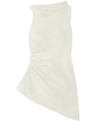 McQueen - Mock-Neck Asymmetric Satin Top - Lyst