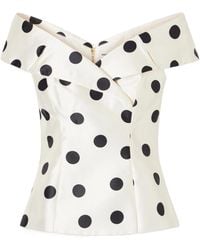 Rebecca Vallance - Off-The-Shoulder Polka-Dot Satin-Twill Top - Lyst