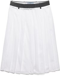 Prada - Pleated Poplin And Rush Stitch Skirt - Lyst