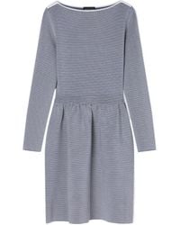Emporio Armani - Long-Sleeved Boat Neck Pinstripe Waist-Cinching Dress - Lyst