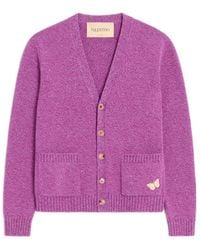 Valentino - Mouliné Wool Cardigan With Embroidered Butterfly Patch - Lyst