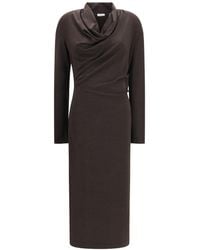 Brunello Cucinelli - Techno Wool Jersey Draped Dress With Monili - Lyst