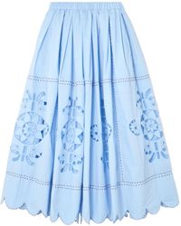 Vita Kin - Scalloped Pleated Broderie Anglaise Cotton-Poplin Midi Skirt - Lyst