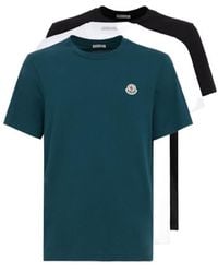 Moncler - 3 Pack Logo Patch Cotton T-Shirt - Lyst