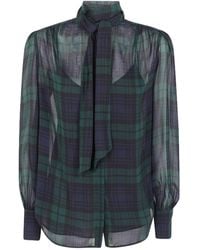 Ralph Lauren - Lauren Sheer Checked Tie-Neck Blouse - Lyst