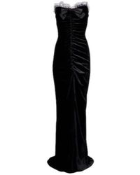 Alessandra Rich - Bow-Decorated Pleated Silk-Trimmed Velvet Dress - Lyst
