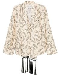 forte_forte - Leopard-Print Fringed-Scarf Shirt - Lyst