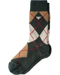 Prada - Triangle-Logo Checked Socks - Lyst