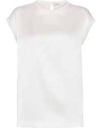 Brunello Cucinelli - Cap-Sleeved Crewneck Satin Blouse - Lyst