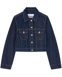 Ganni - Cropped Denim Jacket - Lyst