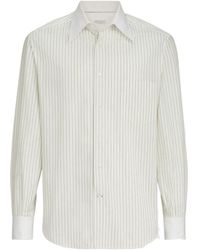 Brunello Cucinelli - Striped Cotton And Silk Shirt With Contrast Italian Collar And Cuffs - Lyst